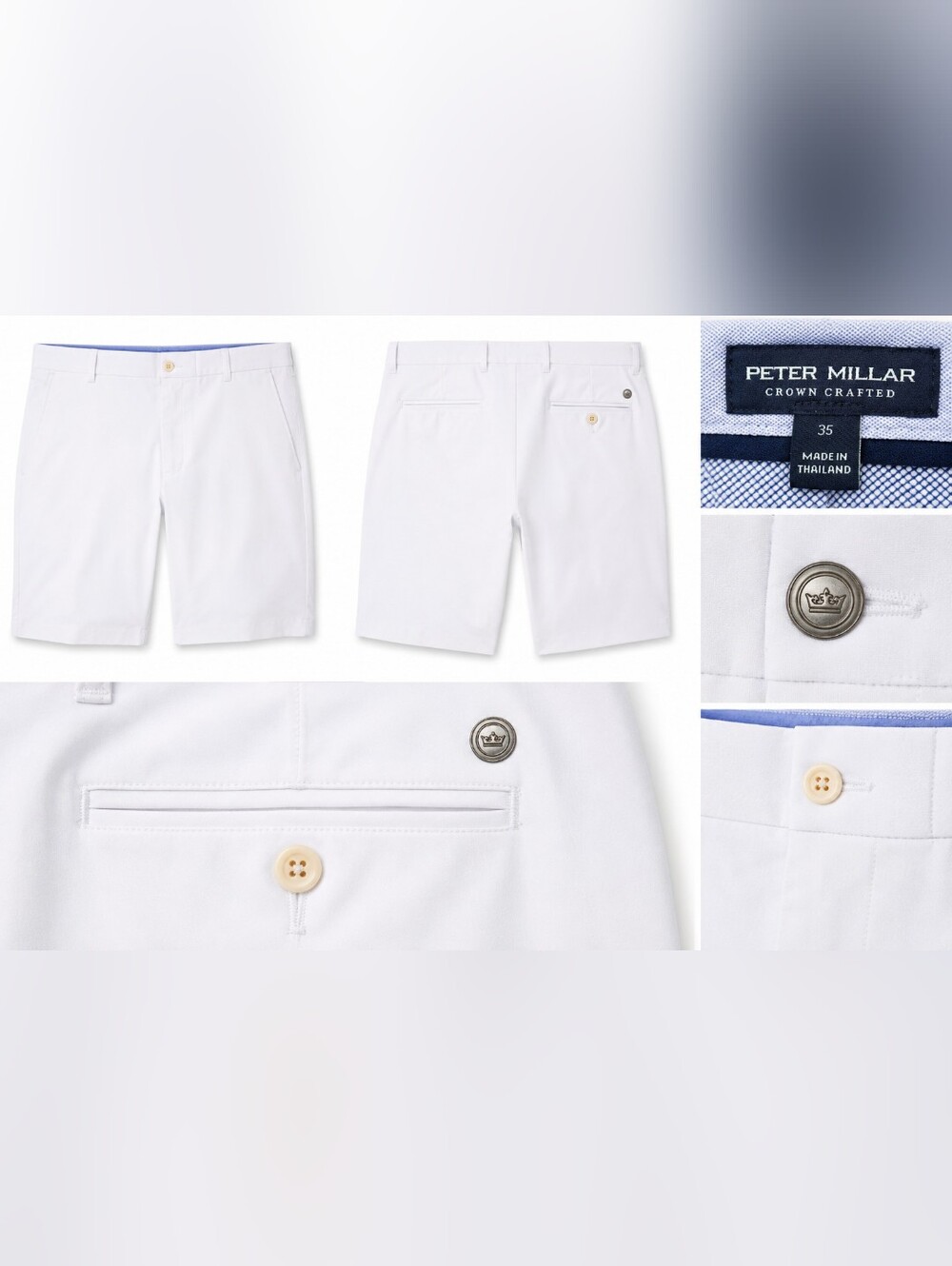 Peter Millar Crown Crafted White Golf Shorts Men's Size 35 Performance Stretch - Picture 1 of 10